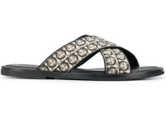 Ferragamo Gancini Printed Pool Slides Beige Black
