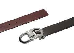 Ferragamo Reversible And Adjustable Gancini Belt Black/Auburn