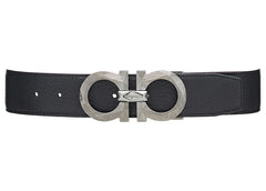 Ferragamo Reversible And Adjustable Gancini Belt Chiseled Black/Blue Marine