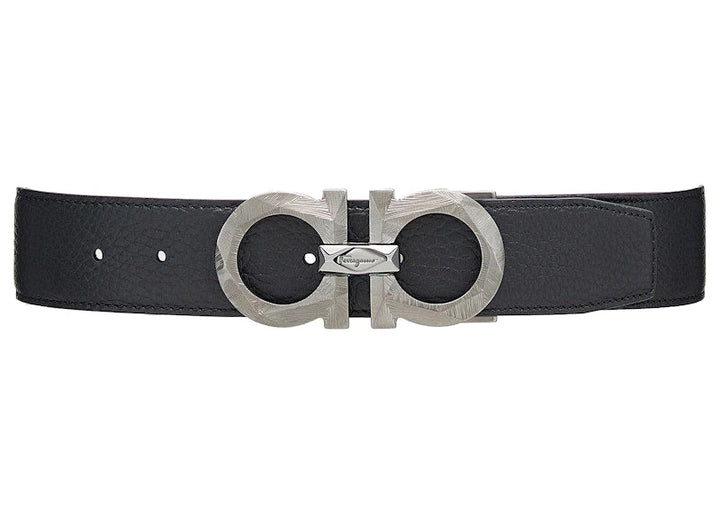 Ferragamo Reversible And Adjustable Gancini Belt Chiseled Black/Blue Marine