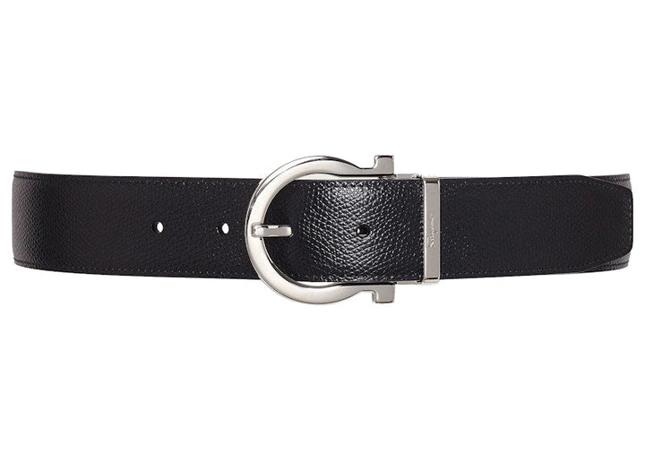 Ferragamo Reversible And Adjustable Gancini Belt Stamped Black/Hickory