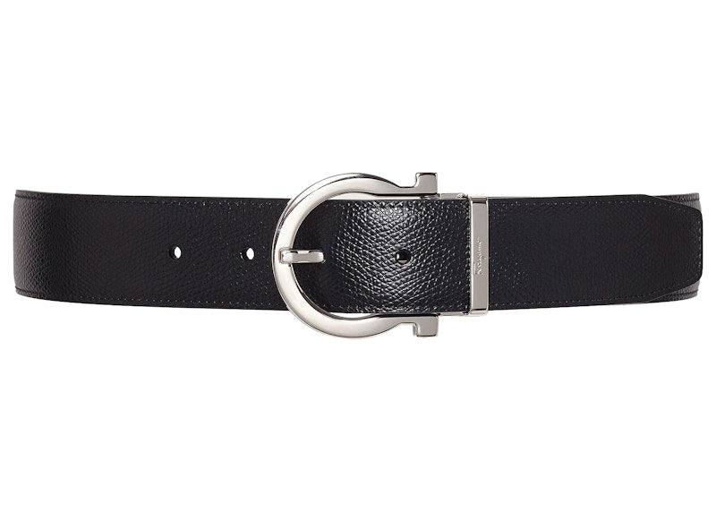 Ferragamo Reversible And Adjustable Gancini Belt Stamped Black/Hickory