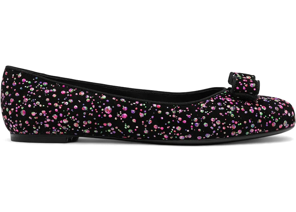 Ferragamo Varina Leather Ballerina Shoes Black Multi (Women's)