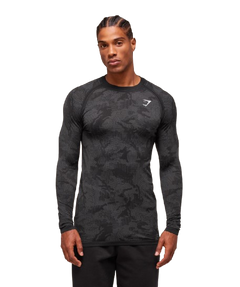Gymshark Geo Seamless Long Sleeve T-Shirt Black/Charcoal Grey