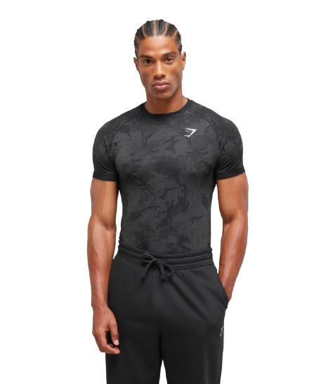 Gymshark Geo Seamless T-Shirt Black/Charcoal Grey