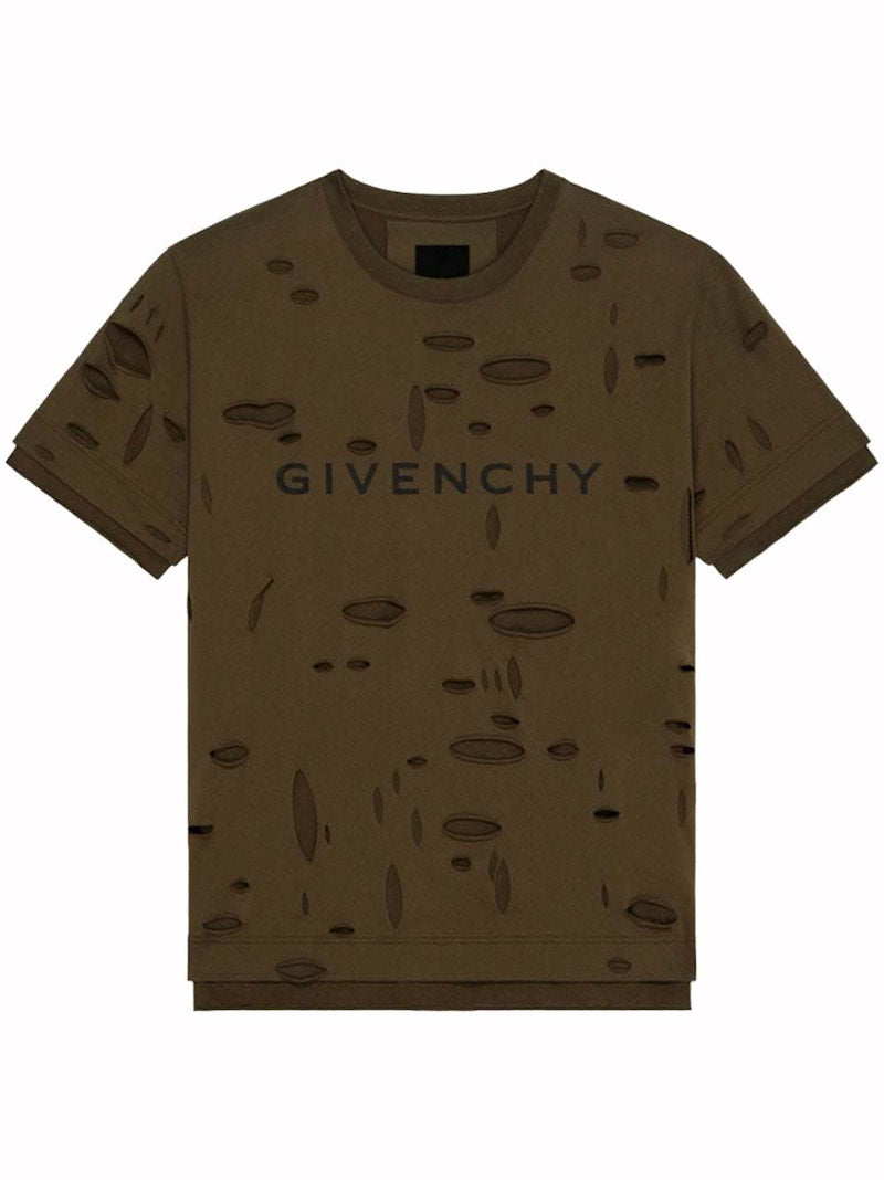 Givenchy 2 Layers Classic Fit Hole T-Shirt Khaki