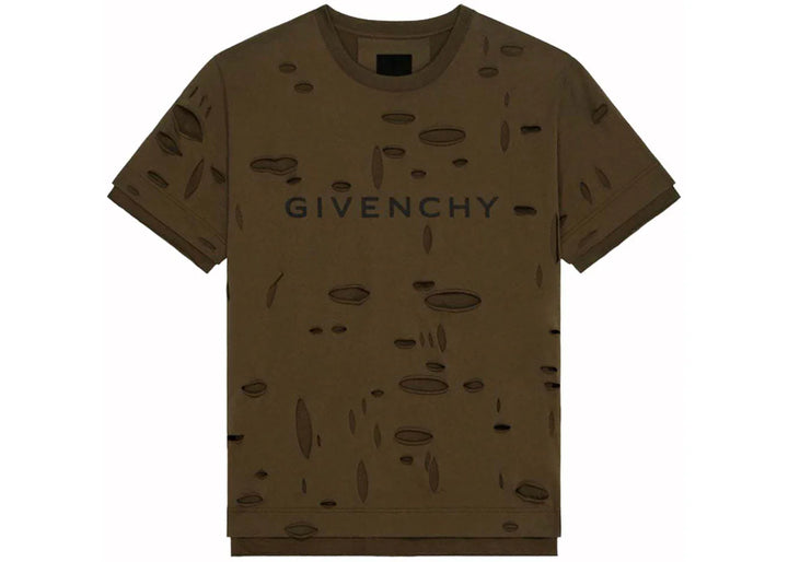 Givenchy 2 Layers Classic Fit Hole T-Shirt Khaki