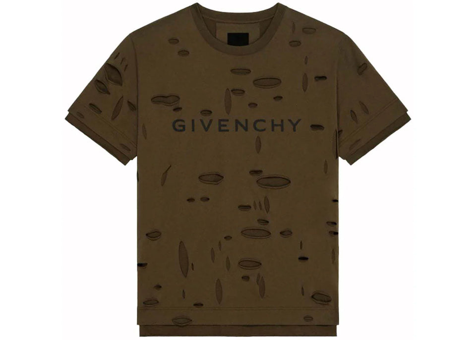 Givenchy 2 Layers Classic Fit Hole T-Shirt Khaki