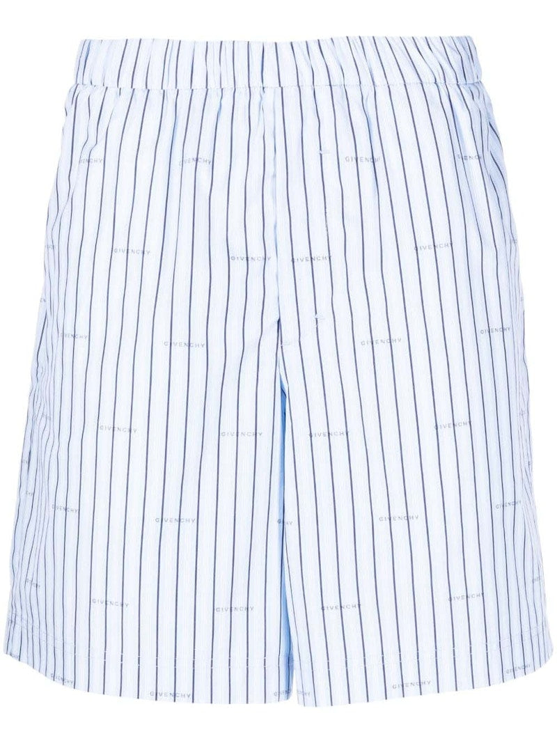 Givenchy Allover Logo Striped Shorts Blue