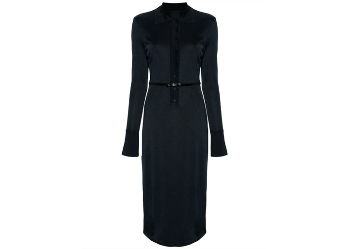 Givenchy Belted Polo-Collar Midi Dress Navy Blue