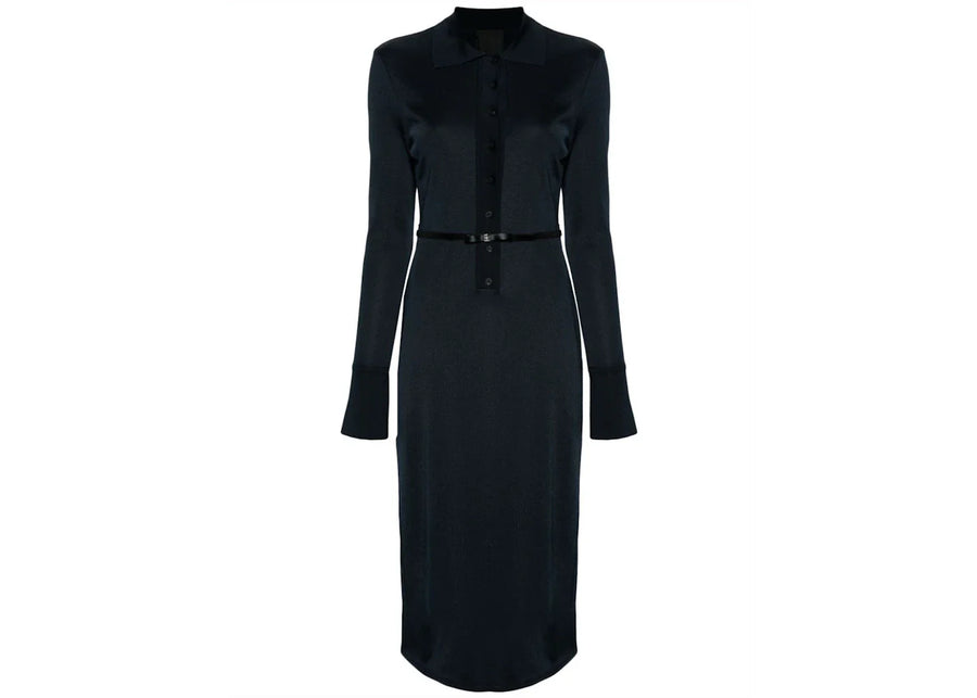 Givenchy Belted Polo-Collar Midi Dress Navy Blue