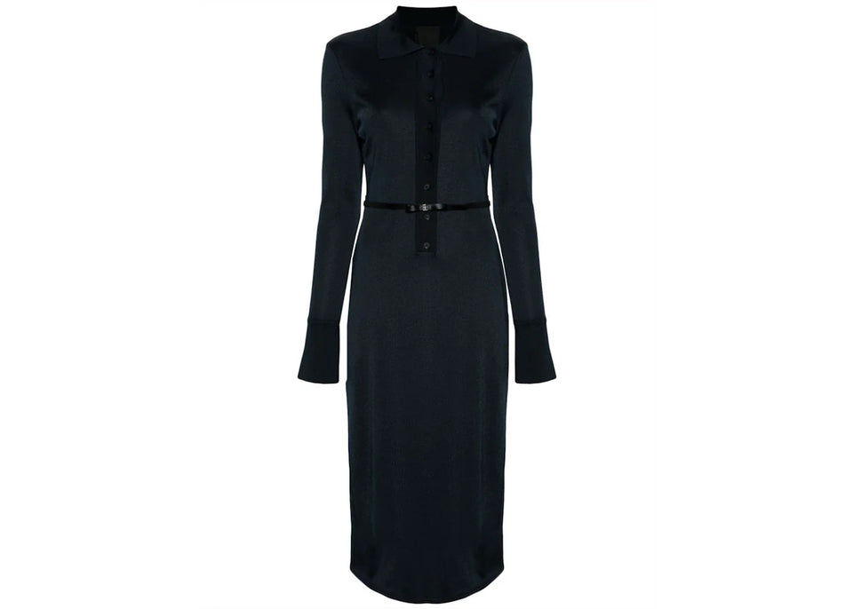 Givenchy Belted Polo-Collar Midi Dress Navy Blue