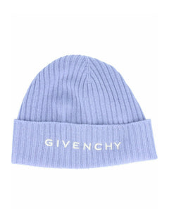 Givenchy Ribbed Embroidered Logo Beanie Light Blue