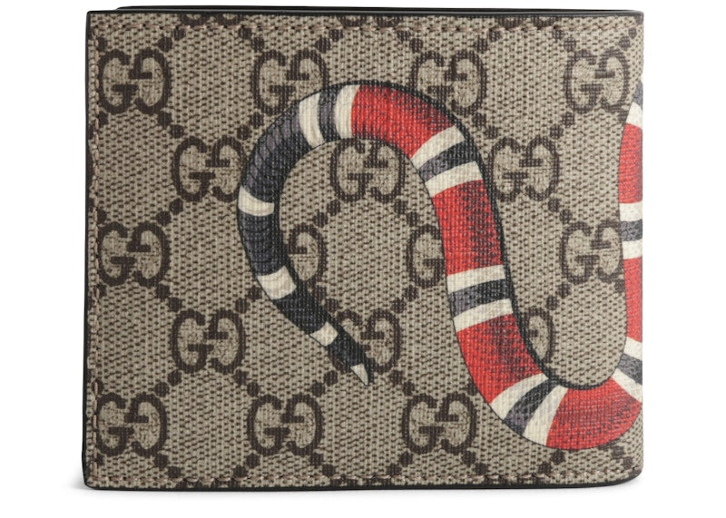 Gucci Bifold Wallet GG Supreme Kingsnake (8 Card Slot) Beige