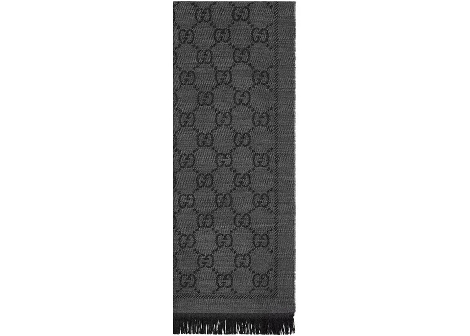 Gucci GG Jacquard Pattern Knitted Scarf Grey