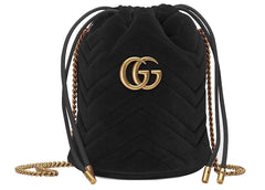 Gucci Gg Marmont Bucket Bag Velvet Mini Black