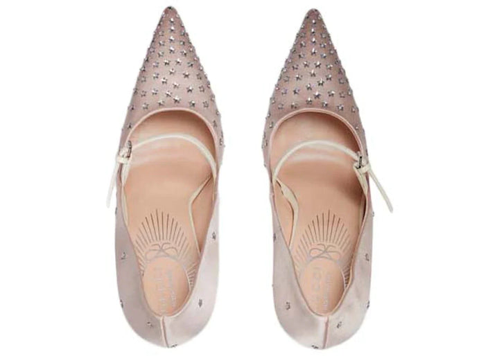 Gucci Jodie Embellished Satin Pumps Pink Womens