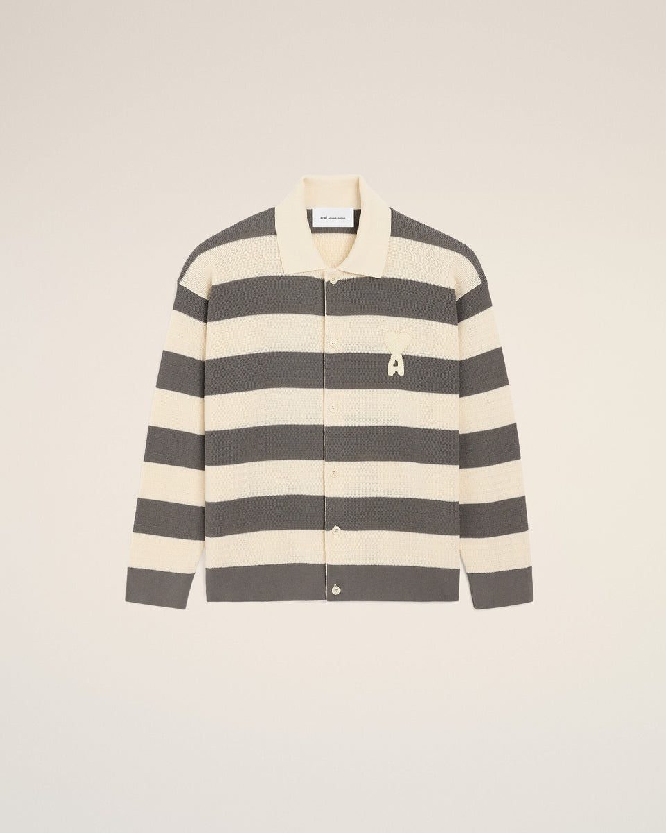 White And Brown Cotton Ami De Coeur Cardigan Cream