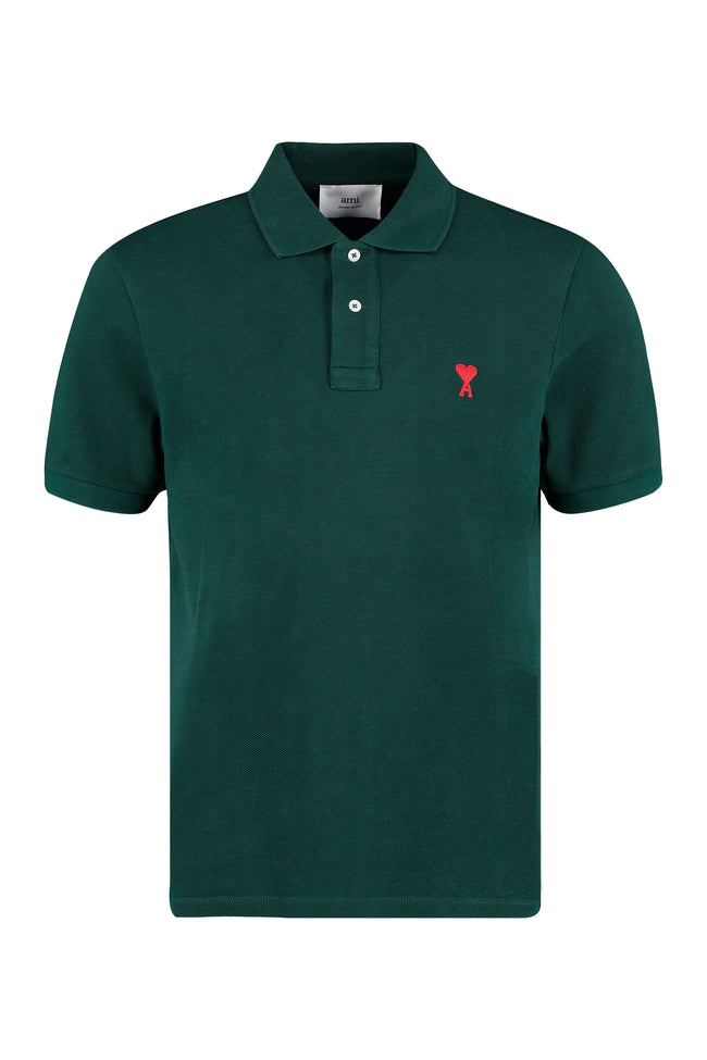 AMI PARIS Shorts sleeve cotton polo shirt Green