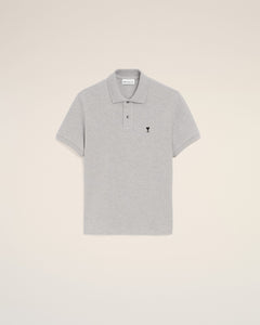 Grey Cotton Contrasted Ami De Coeur Polo Shirt