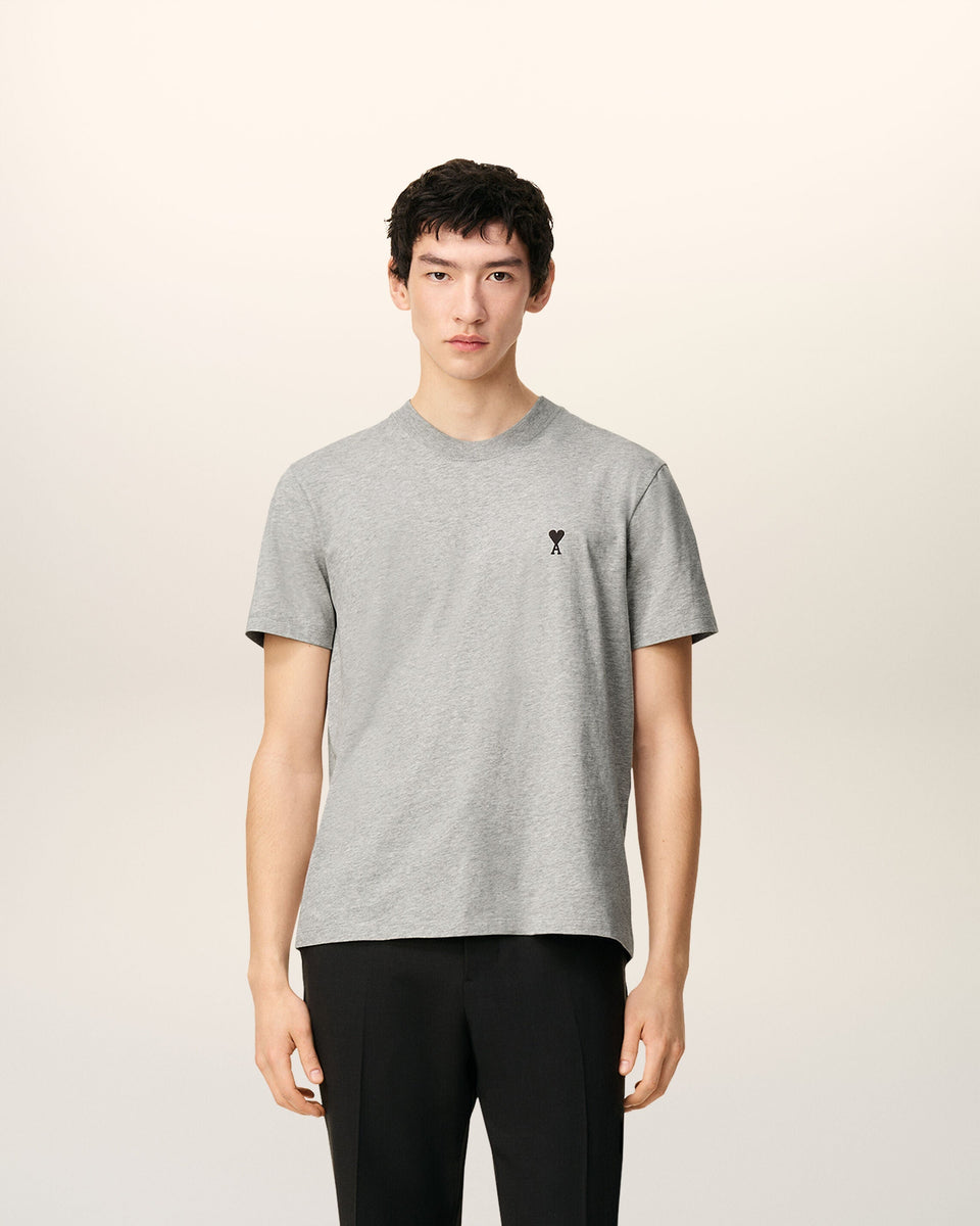 AmiParis Grey Cotton Contrasted Adc T-Shirt