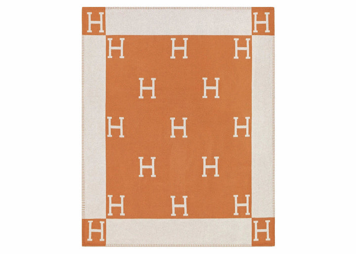 Hermes Avalon Throw Blanket Ecru/Potiron