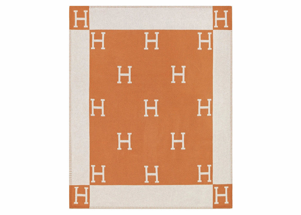 Hermes Avalon Throw Blanket Ecru/Potiron