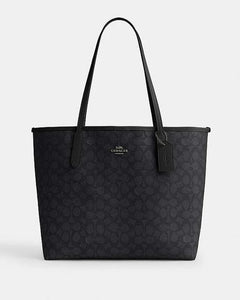 Coach City Tote Bag In Signature Canvas Signature Canvas-Gunmetal-Charcoal-Black
