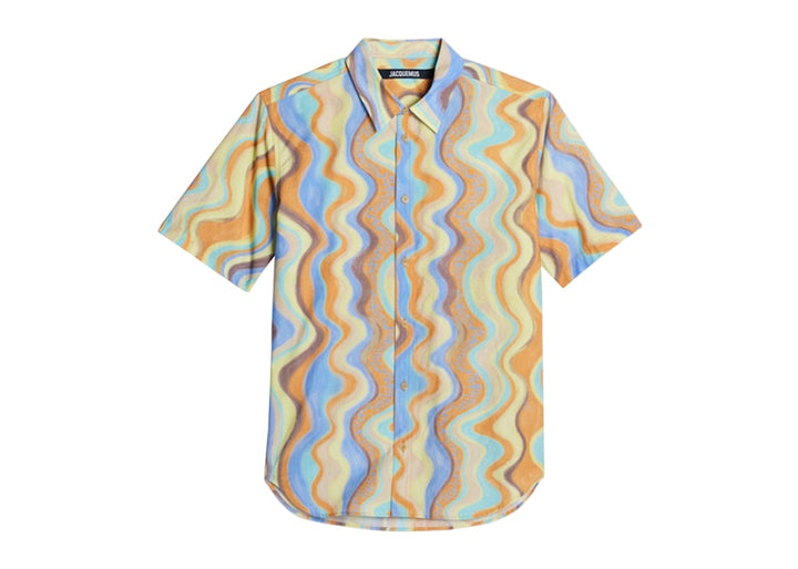 Jacquemus La Chemise Melo Paisley Bandana Shorts Sleeve Shirt Print Blue Waves Stripes