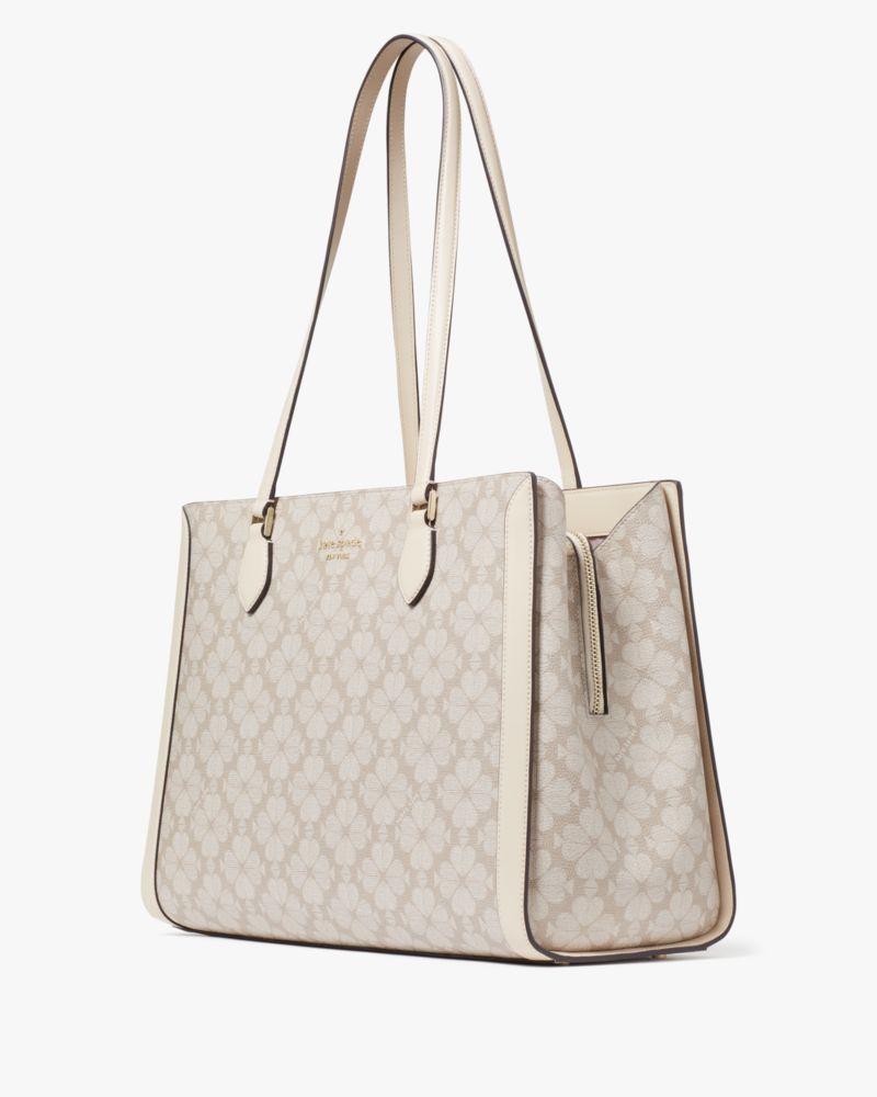 KateSpade Signature Spade Flower East West Large Laptop Tote Dark Beige Multi