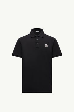 Moncler Logo Patch Cotton Piquet Polo Shirt Black Black