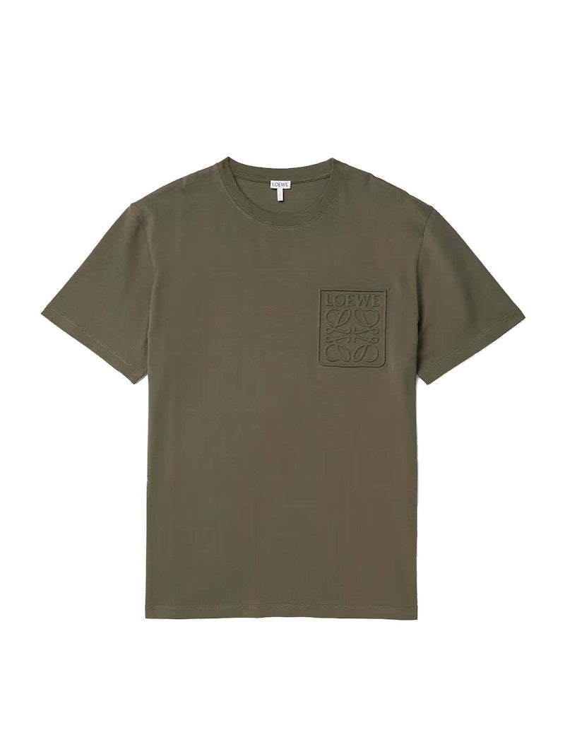 LOEWE Debossed Anagram Cotton T-Shirt Dark Khaki Green