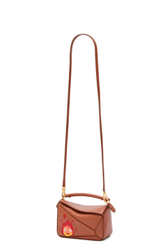LOEWE x Howls Calcifer Mini Puzzle Bag In Satin Calfskin Rust