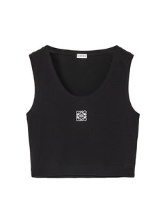 LOEWE Cropped Cotton Anagram Tank Top Black/White