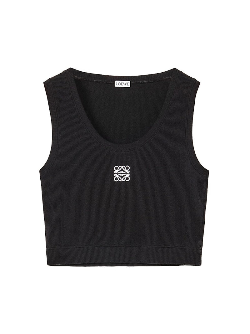 LOEWE Cropped Cotton Anagram Tank Top Black/White