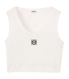 LOEWE Cropped Cotton Anagram Tank Top White/Navy Blue