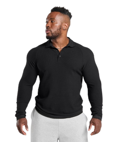 Gymshark Long Sleeve Waffle Polo Shirt - Black
