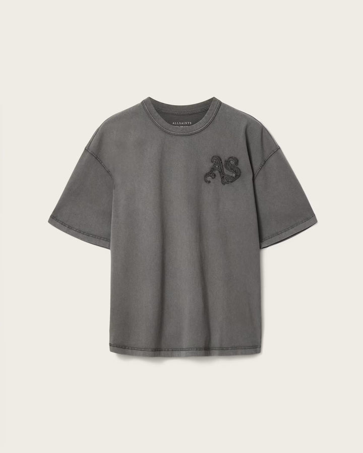 ALL SAINTS Insignia Short Sleeve Cotton Washed Black T-Shirt
