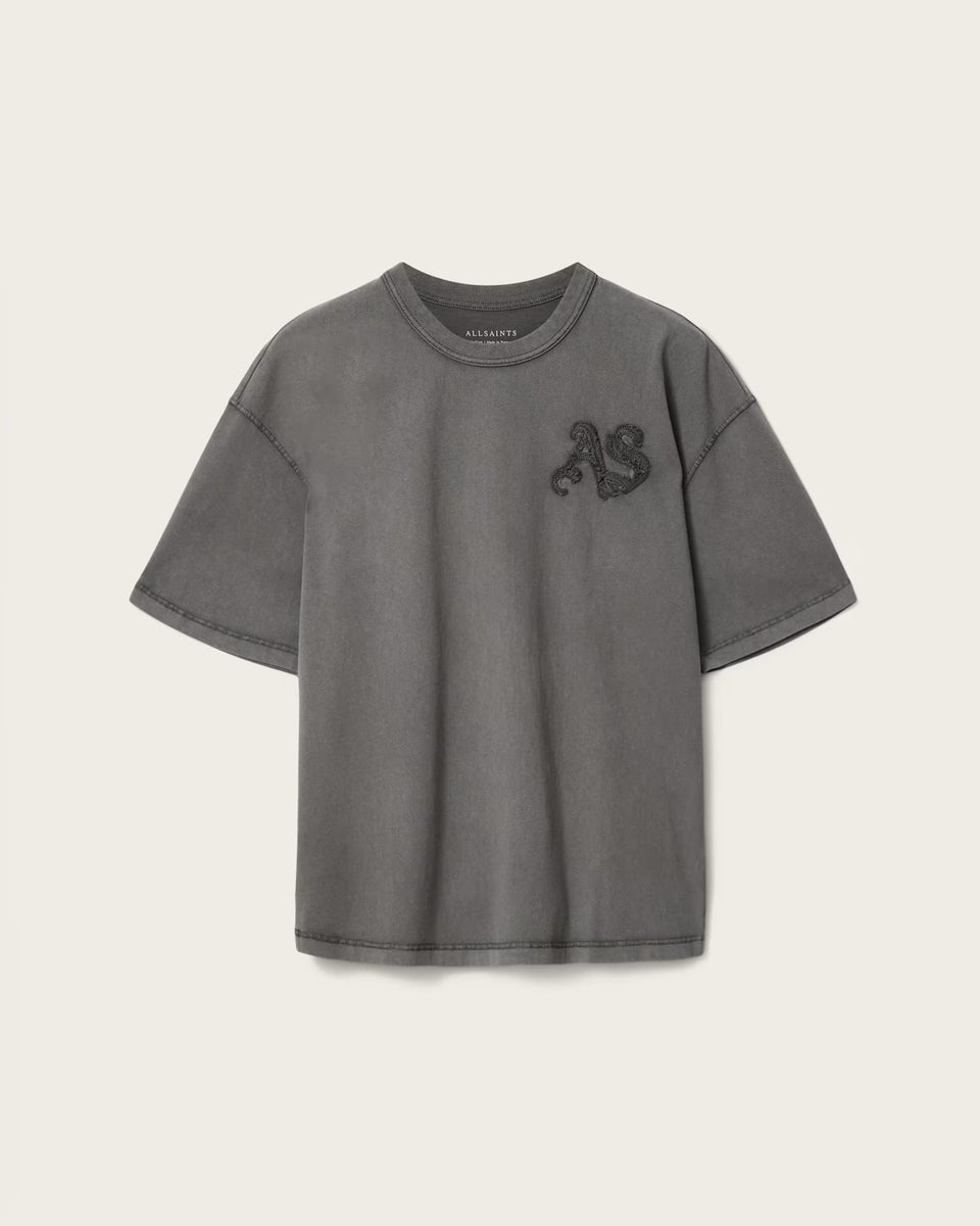 ALL SAINTS Insignia Short Sleeve Cotton Washed Black T-Shirt