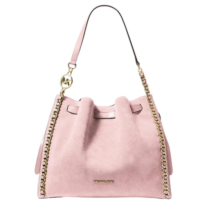 Michael Kors Mina Large Suede Chain Shoulder Bag Powder Blush