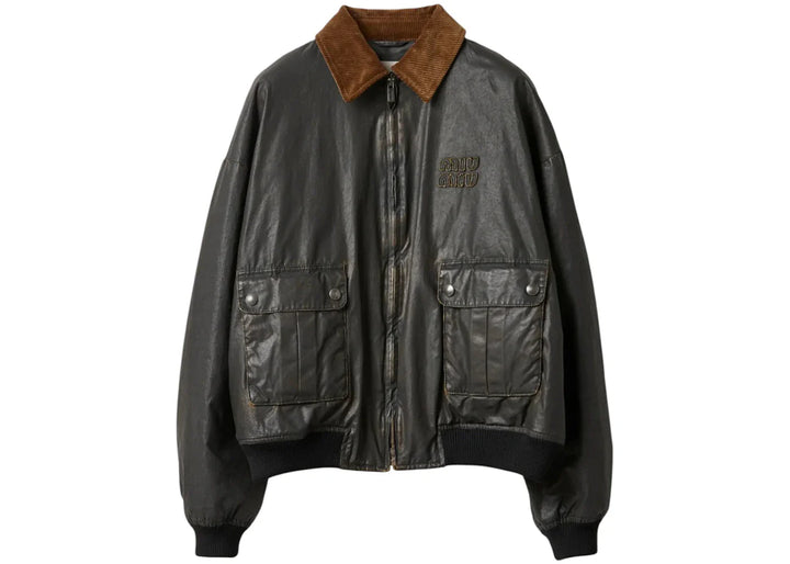 Miu Miu Resin Finished Bomber Jacket Black