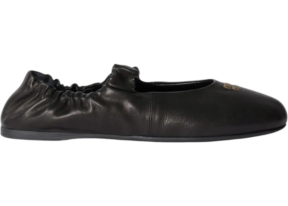 Miu Miu Ruches Nappa Leather Ballerinas Black (Women's)