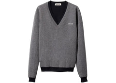 Miu Miu Silk Cashmere V-Neck Sweater Grigio Blu