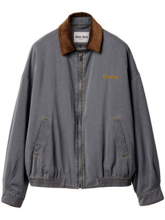Miu Miu Velvet Collared Chambray Jacket Grey