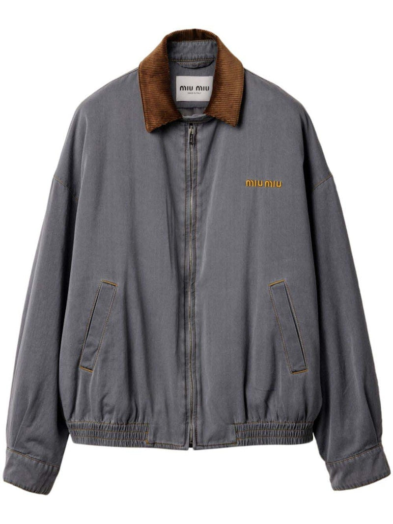 Miu Miu Velvet Collared Chambray Jacket Grey
