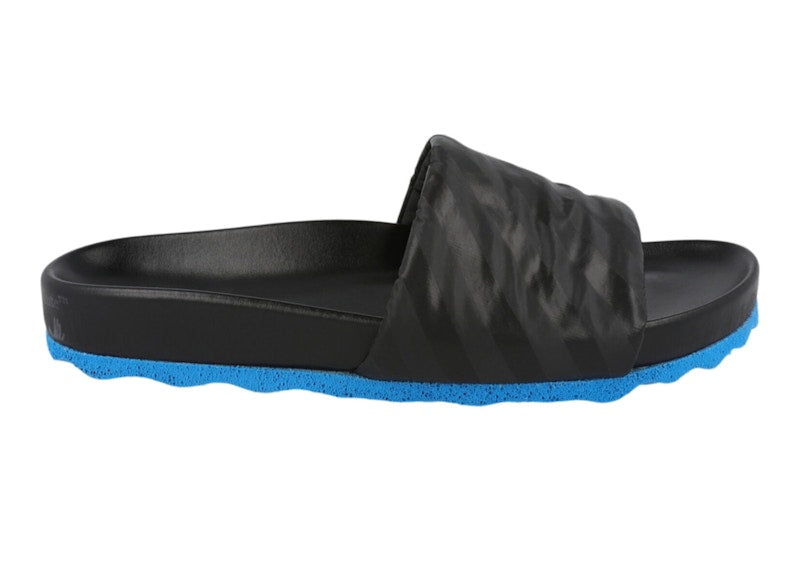 Off White Diag Strip Slides Black Blue