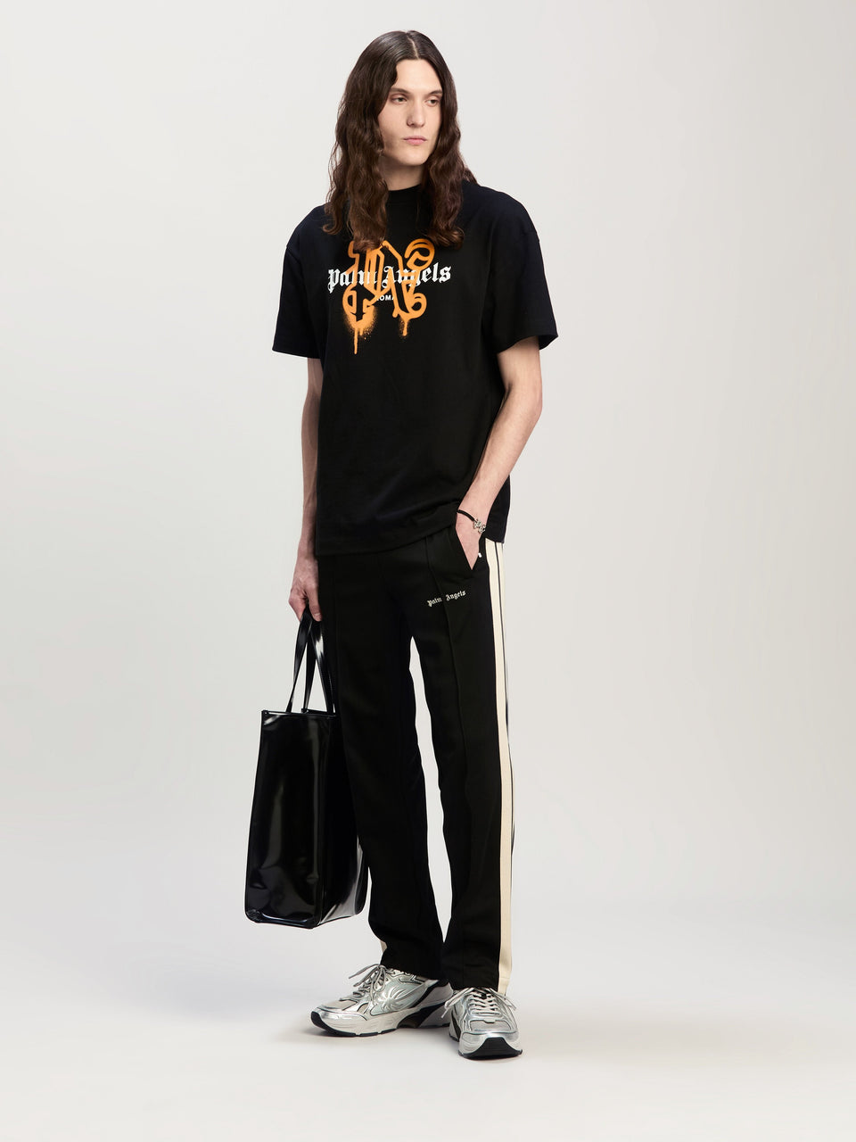 Roma Monogram Spray T-Shirt BLACK ORANGE