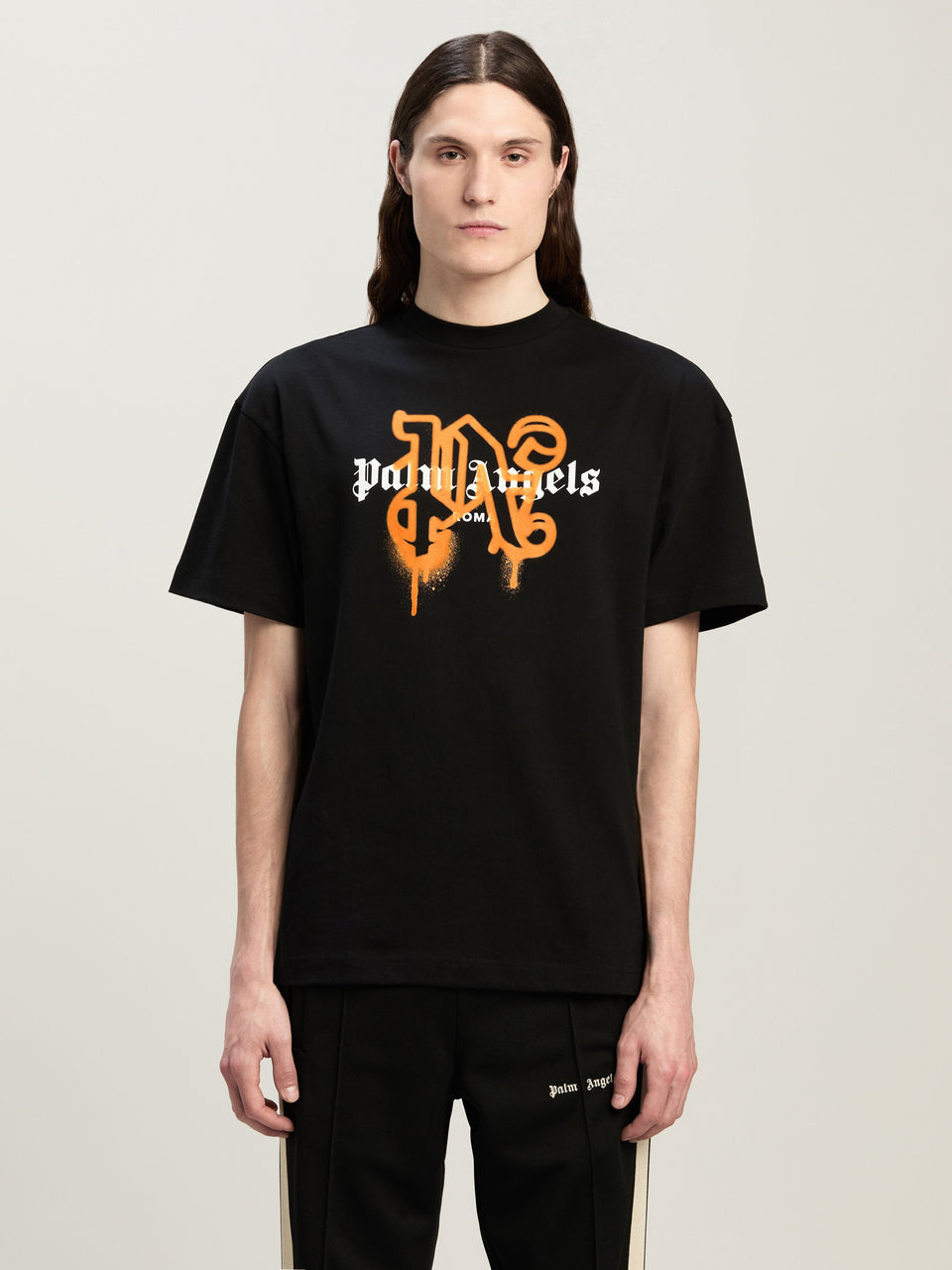 Roma Monogram Spray T-Shirt BLACK ORANGE