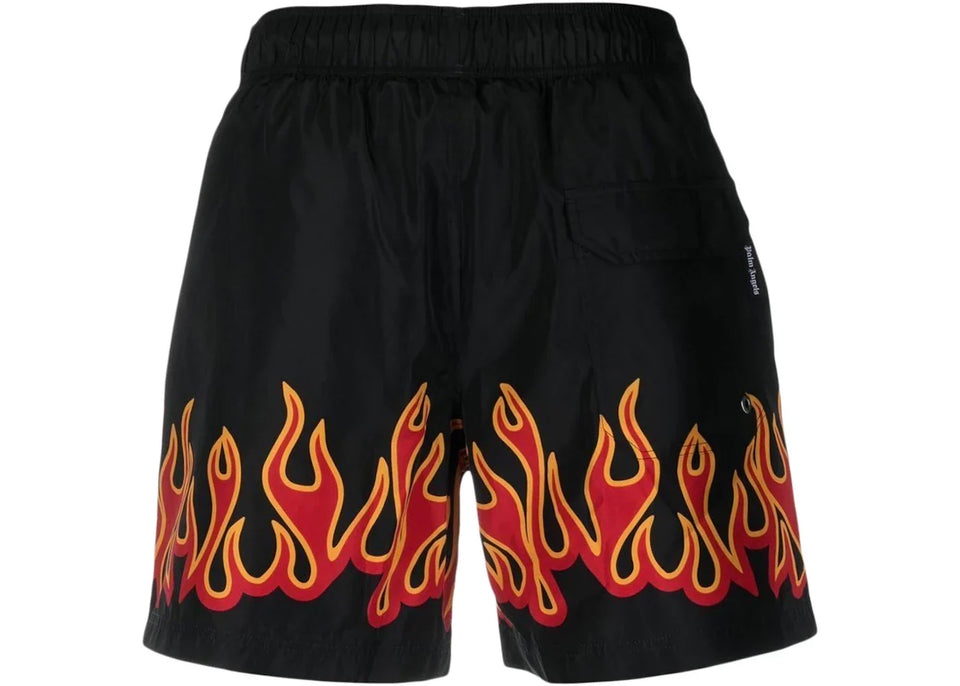 Palm Angels Burning Flames Print Swim Shorts Black/Orange