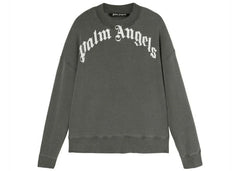 Palm Angels Gd Curved Logo Crewneck Sweater Grey